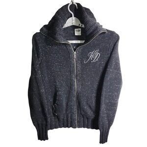 Harley Davidson Womens Sparkle Knit Full Zip Sweater Jacket Charcoal Grey Size L
